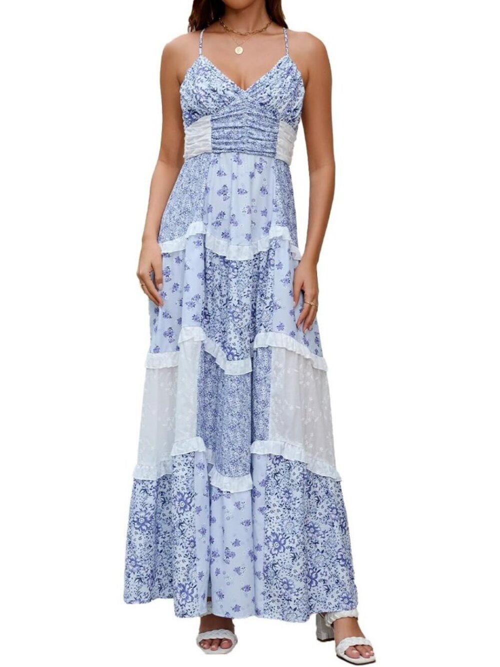 Floral Maxi Dress for Women | Spaghetti Straps, V-Neck, Boho Tiered Sundress